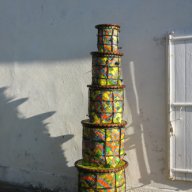    2017 Stack II, (storage baskets). Willow, card, left over household paint, found rope.  214 x 60cm                            