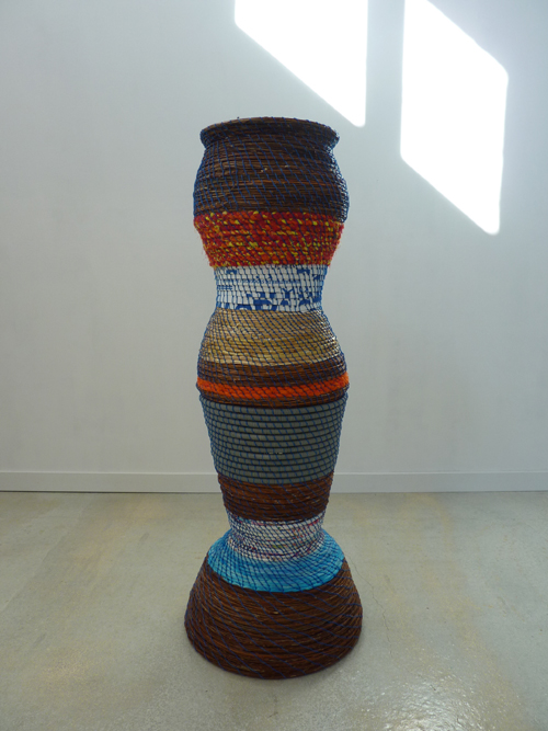 2010 Stacking Laundry. Willow, cardboard, straw, card, baler twine, fruit nets, plastic tubing. 138 x 50cm